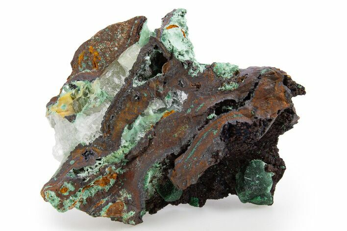 Fibrous Malachite and Rhombohedral Calcite on Limonite - Mexico #330591